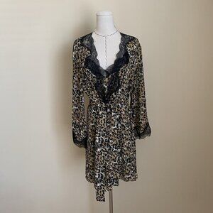 80s Lejaby Paris Saks Fifth Ave Leopard Slip Chemise Chiffon Robe Peignoir